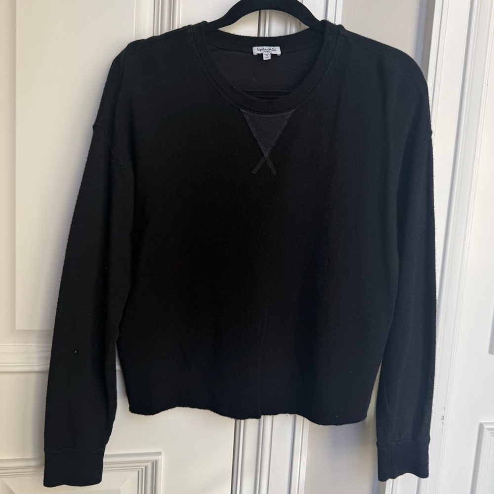 Splendid Black Cropped Sweatshirt Pullover XS Raw Hem Crewneck